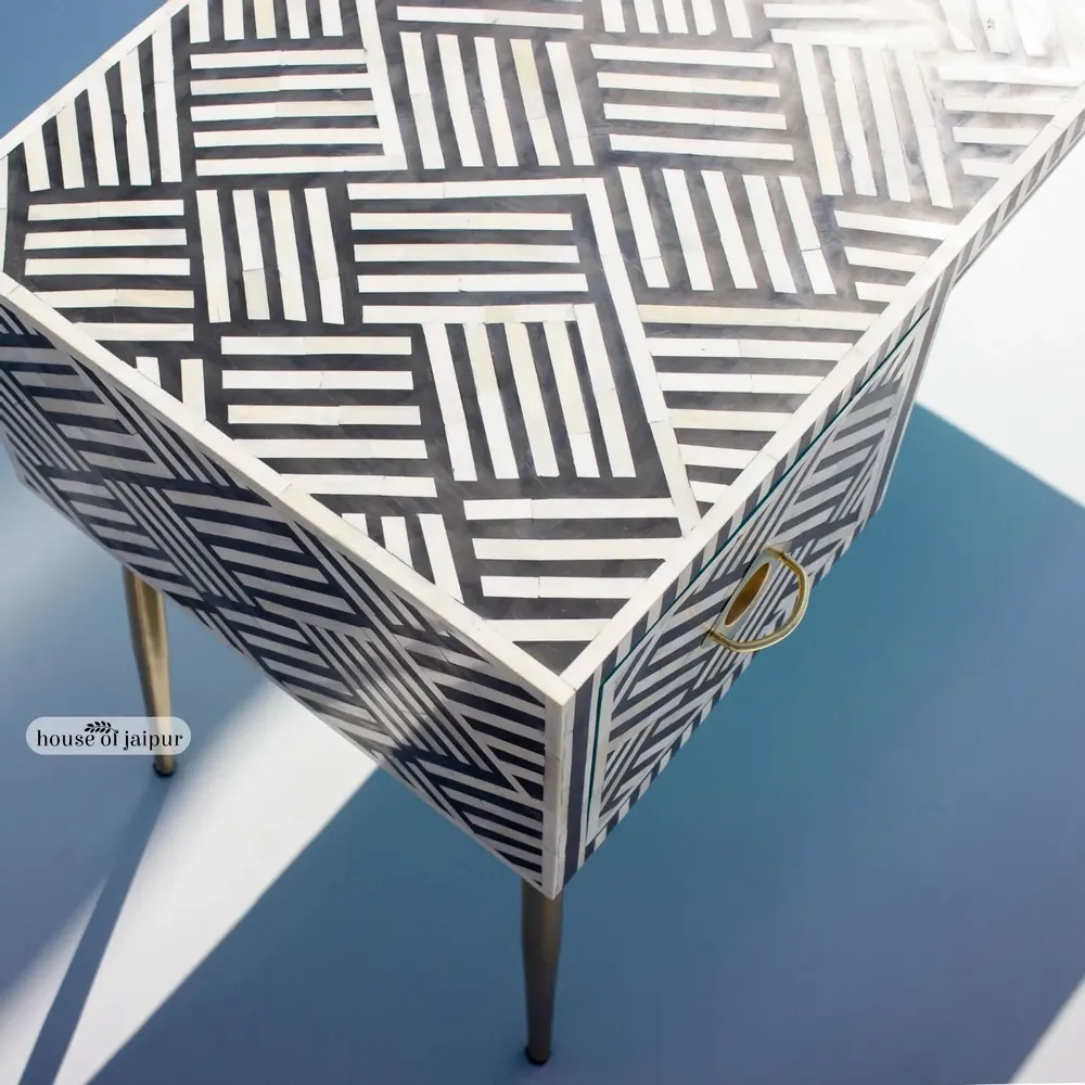Bureaux - Monochrome Work Desk – Bone Inlay - HOUSE OF JAIPUR