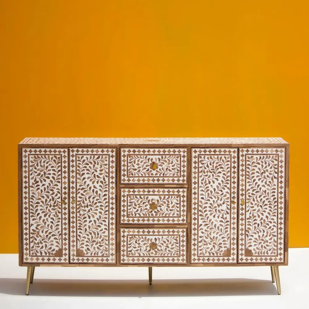 Buffets - Floral Cabinet - Teak Wood Cabinet - HOUSE OF JAIPUR
