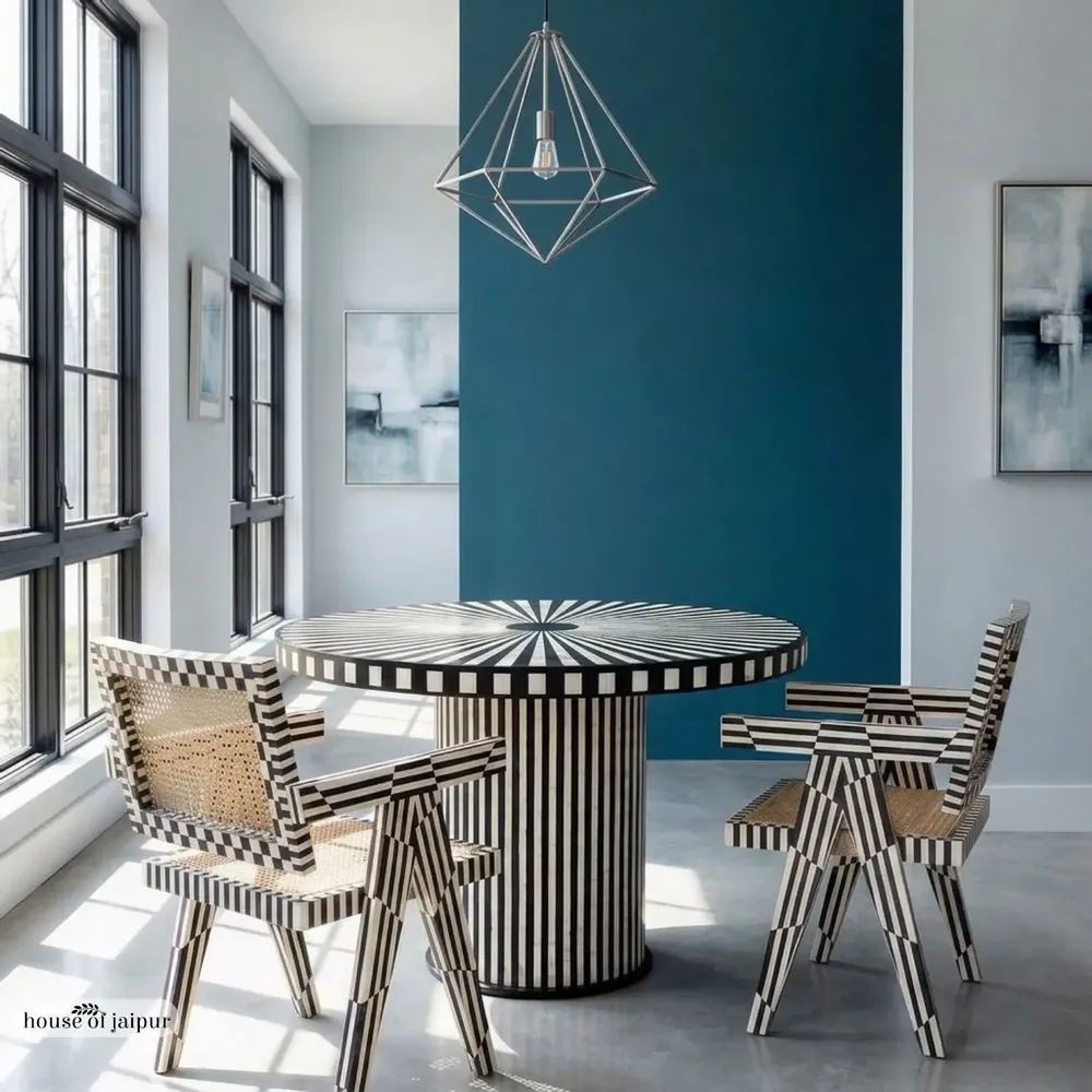 Dining Tables - Nova Dining Table Set with Raya Inlay Chair - HOUSE OF JAIPUR