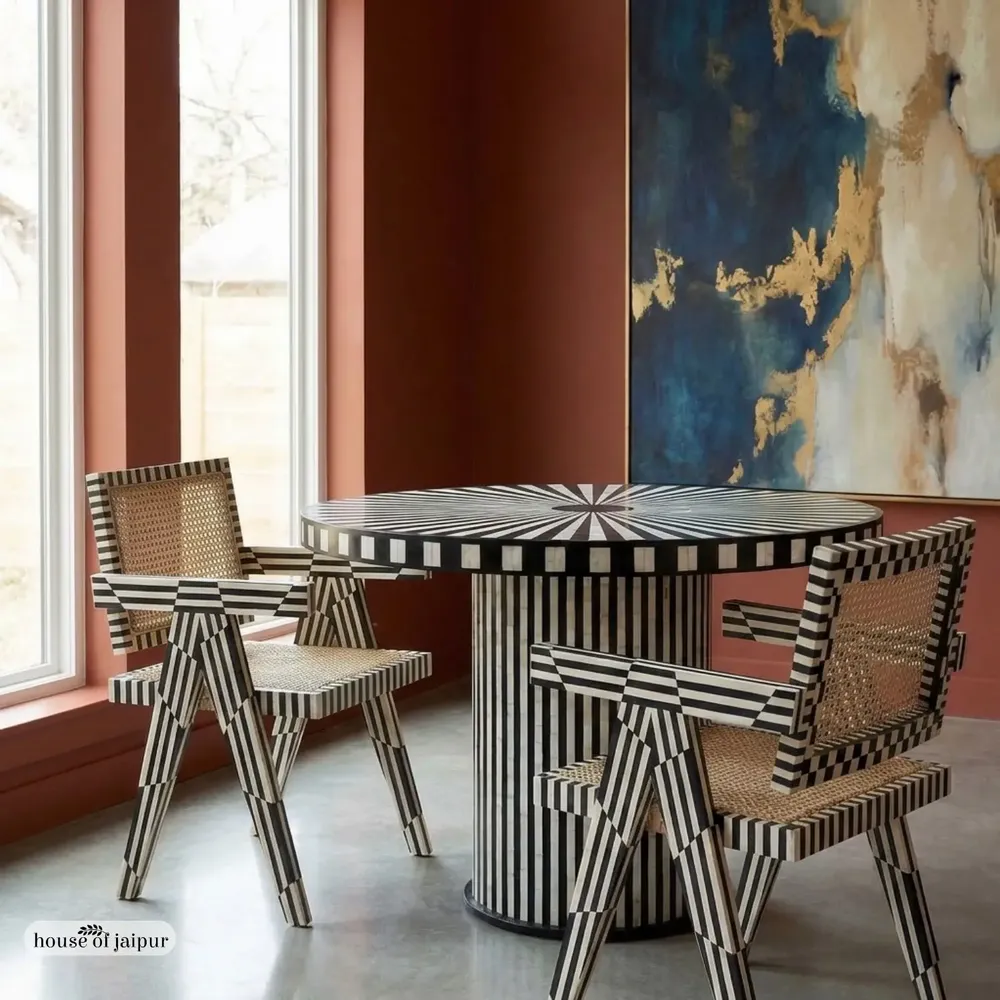 Dining Tables - Nova Dining Table Set with Raya Inlay Chair - HOUSE OF JAIPUR