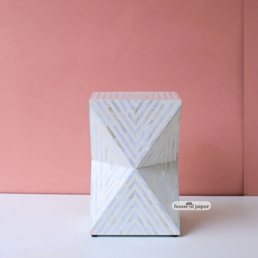 Autres tables  - Illusion End Table Duo - Bone & Mother of Pearl Inlay - HOUSE OF JAIPUR