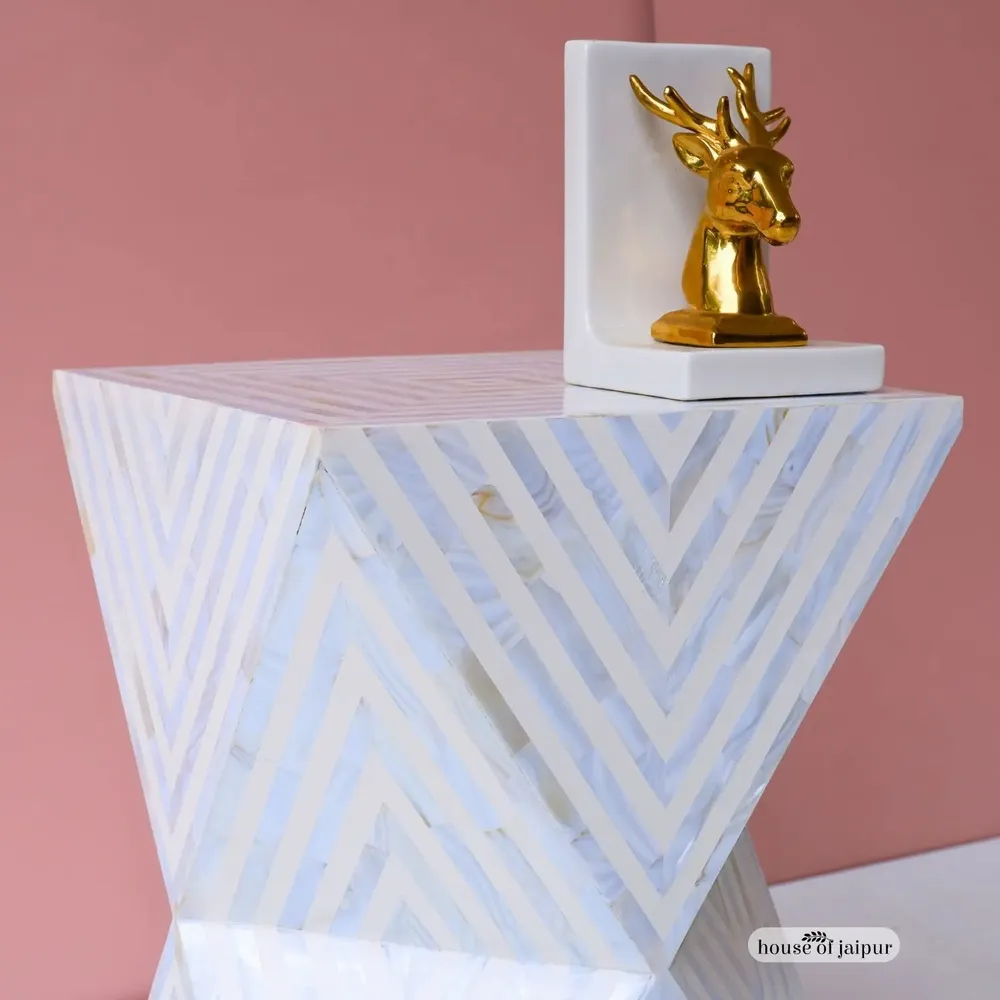Autres tables  - Illusion End Table Duo - Bone & Mother of Pearl Inlay - HOUSE OF JAIPUR