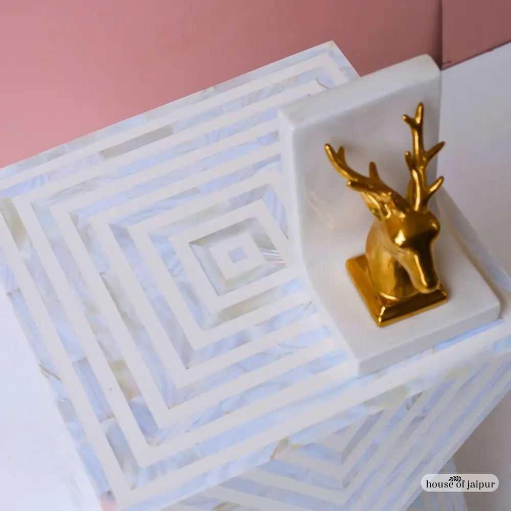 Autres tables  - Illusion End Table Duo - Bone & Mother of Pearl Inlay - HOUSE OF JAIPUR