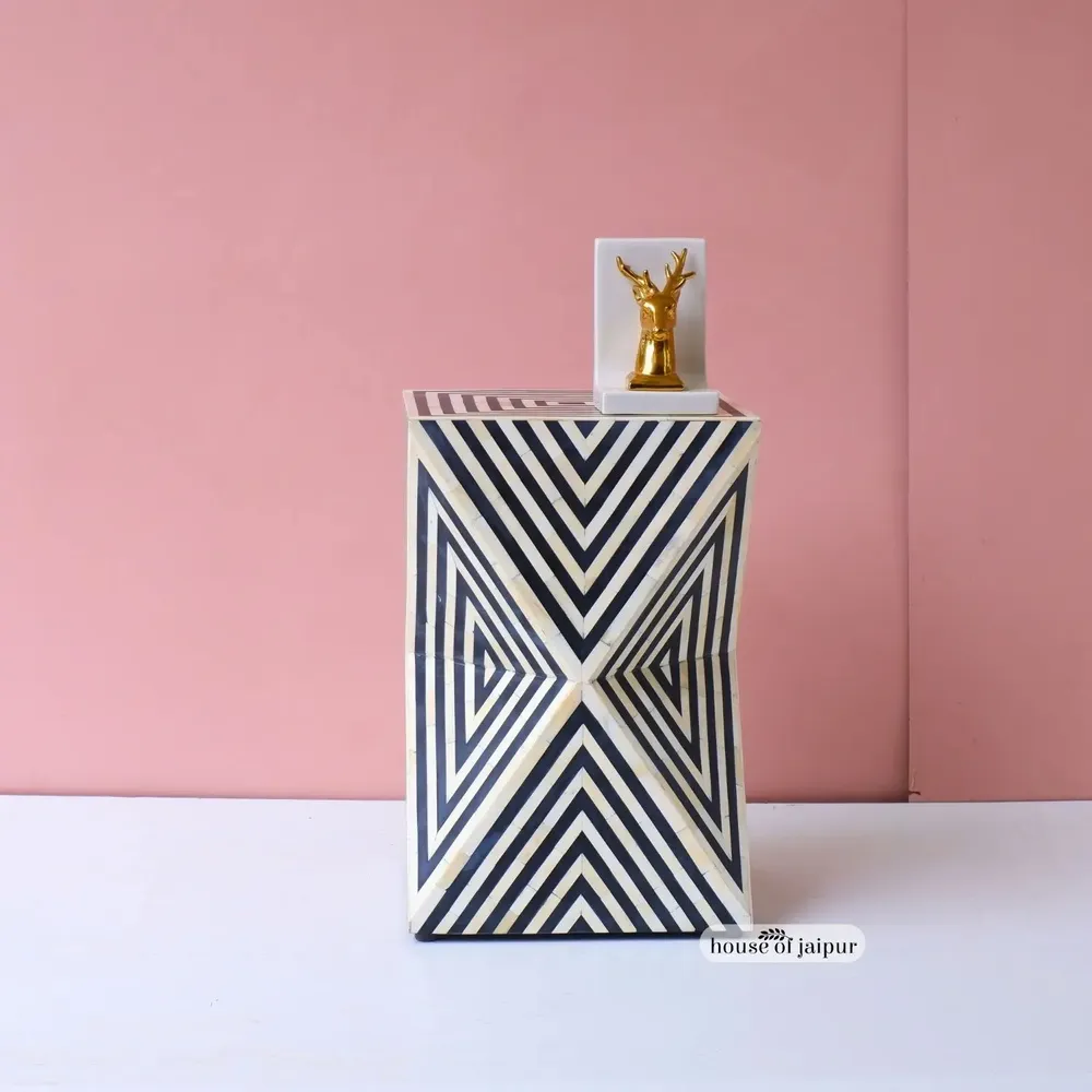Autres tables  - Illusion End Table Duo - Bone & Mother of Pearl Inlay - HOUSE OF JAIPUR
