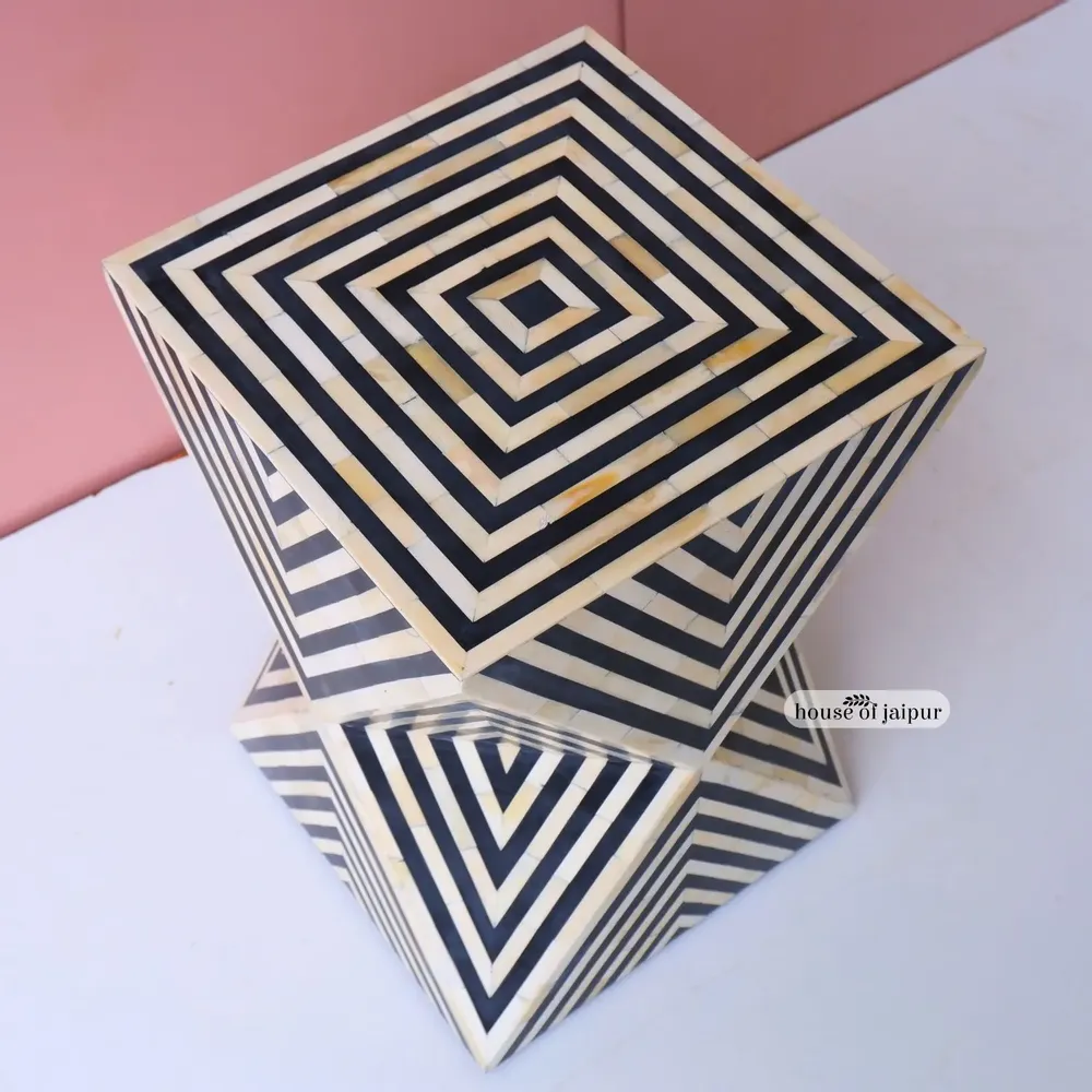 Autres tables  - Illusion End Table Duo - Bone & Mother of Pearl Inlay - HOUSE OF JAIPUR