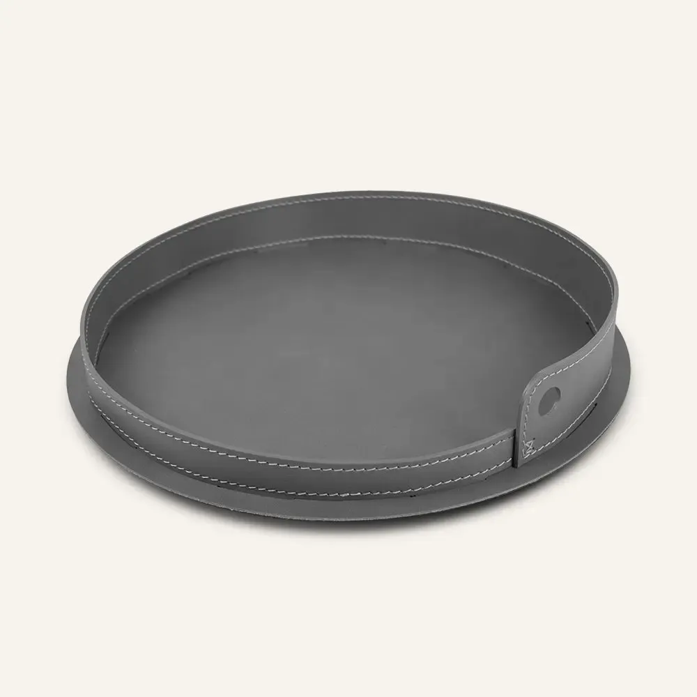 Leather goods - Round steel and leather tray PLETO - LIMAC DESIGN