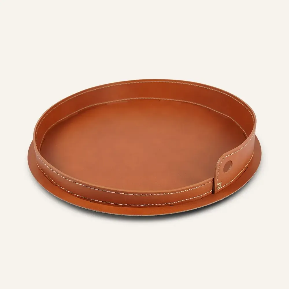 Leather goods - Round steel and leather tray PLETO - LIMAC DESIGN