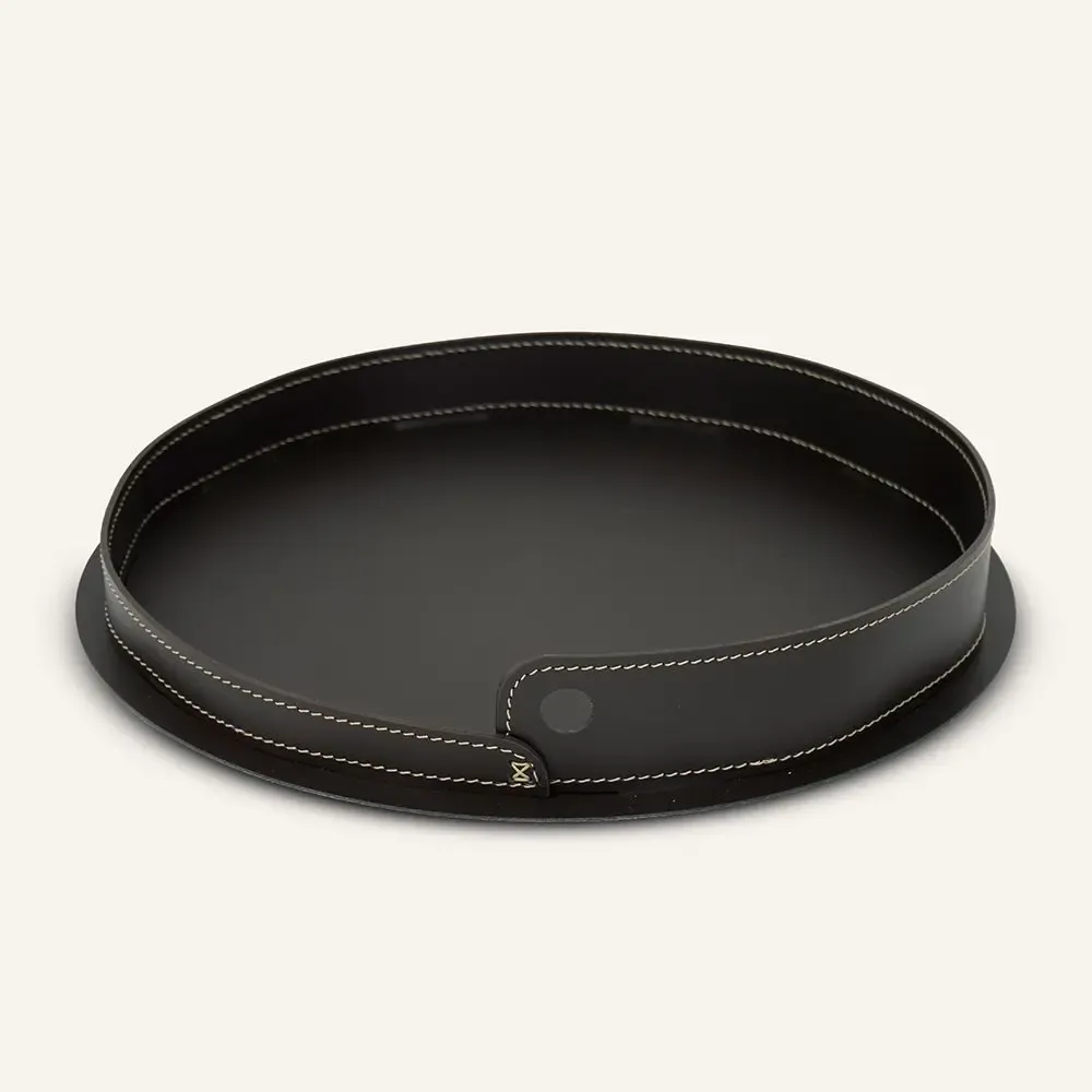 Leather goods - Round steel and leather tray PLETO - LIMAC DESIGN