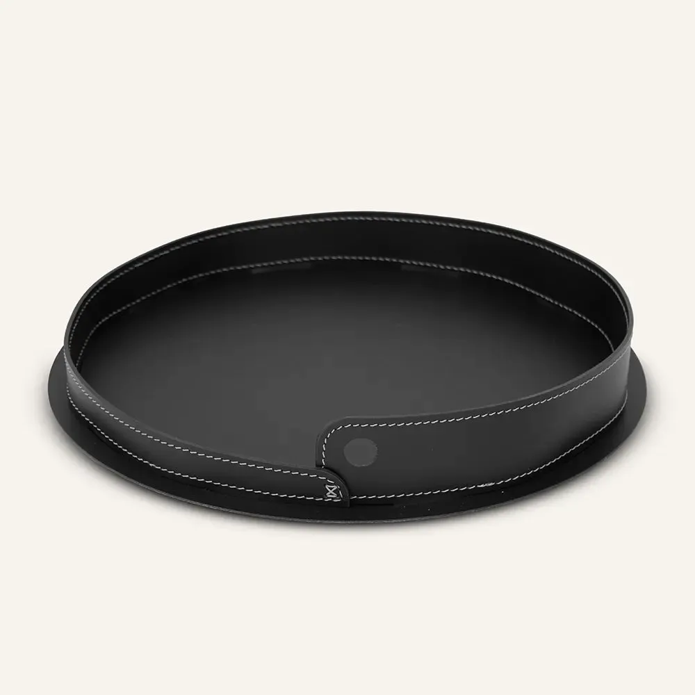 Leather goods - Round steel and leather tray PLETO - LIMAC DESIGN