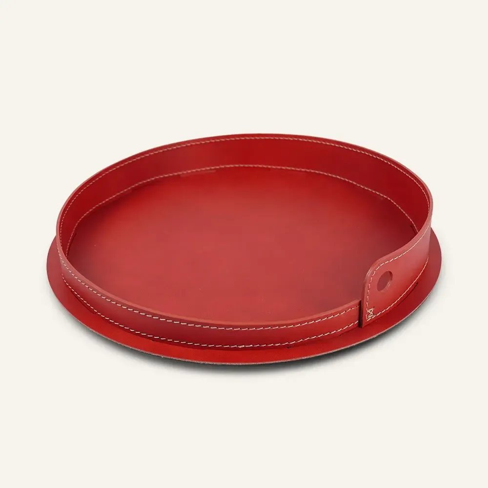 Leather goods - Round steel and leather tray PLETO - LIMAC DESIGN