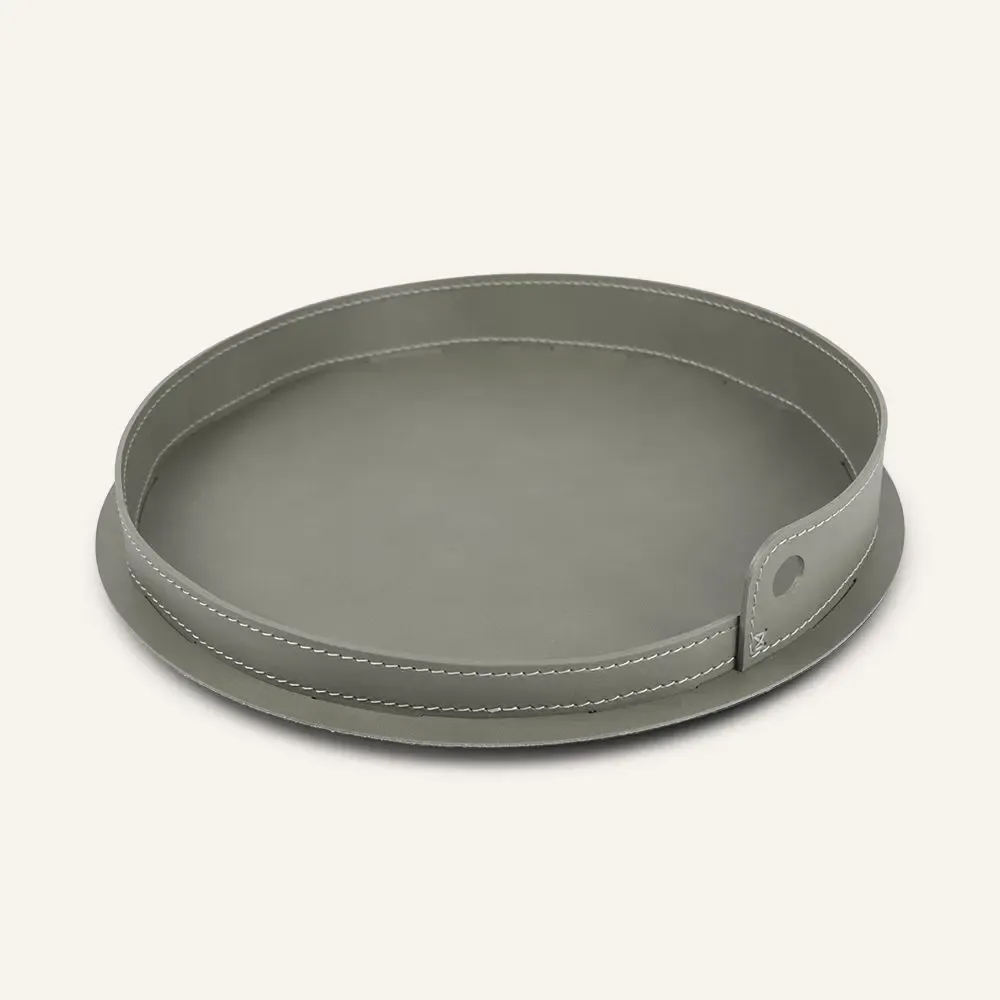 Leather goods - Round steel and leather tray PLETO - LIMAC DESIGN