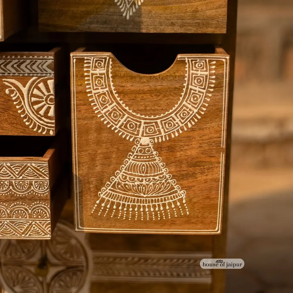 Chests of drawers - Jaipur Hand-Painted Solid Wood Chest of Drawer - HOUSE OF JAIPUR