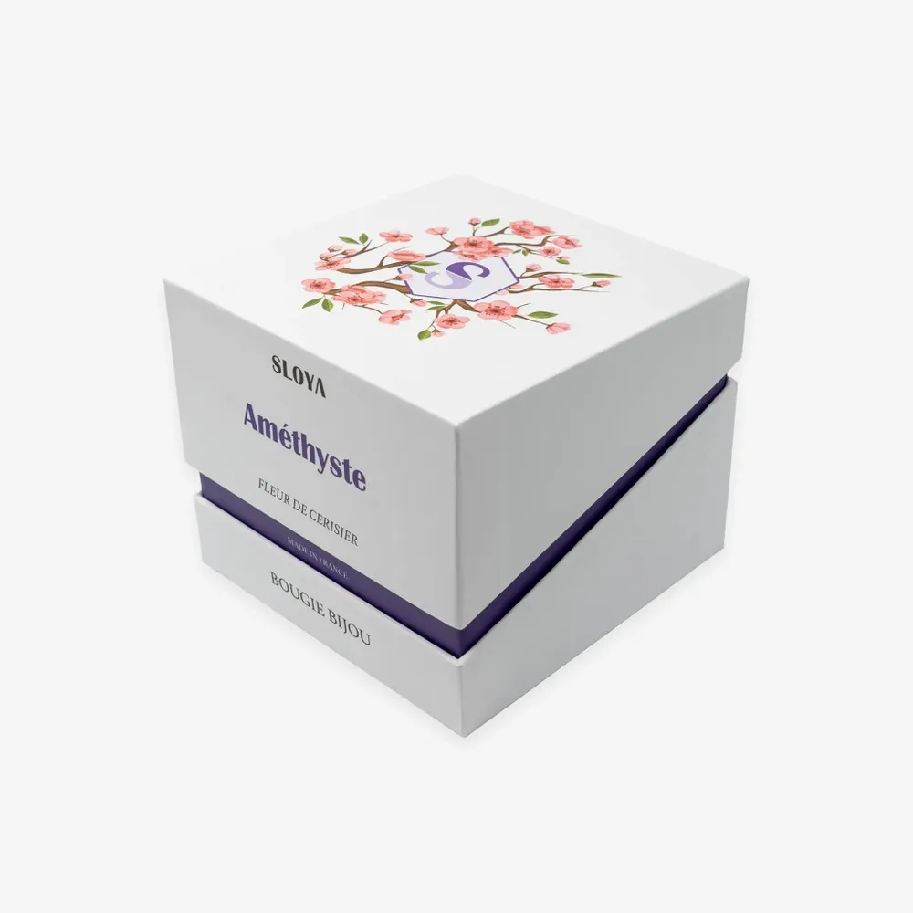 Cadeaux - Bougie bijou pierres Améthyste - parfum Fleur de Cerisier - SLOYA