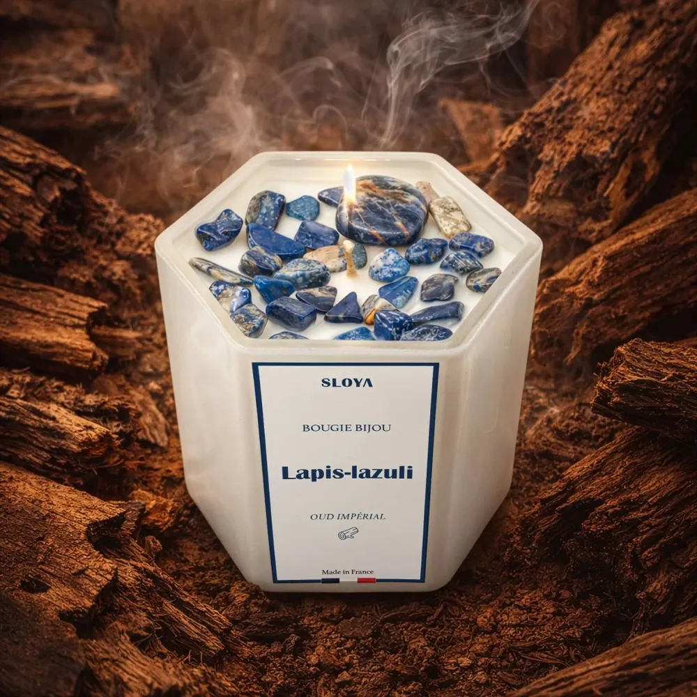 Cadeaux - Bougie bijou pierres Lapis-lazuli - parfum Oud Impérial - SLOYA