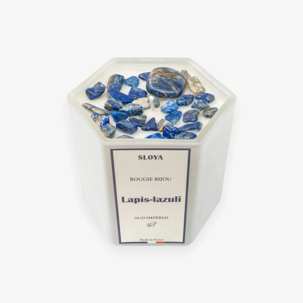 Cadeaux - Bougie bijou pierres Lapis-lazuli - parfum Oud Impérial - SLOYA