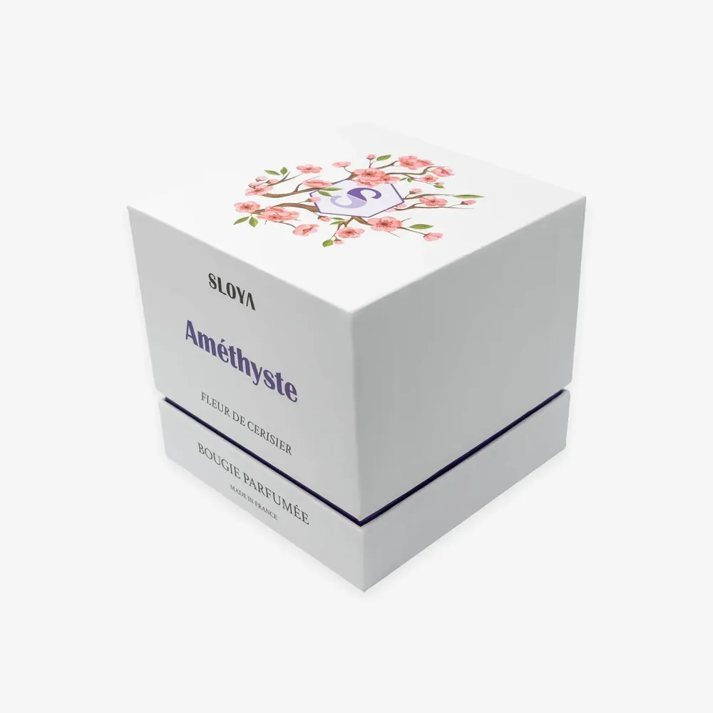Objets de décoration - Bougie pierres Améthyste - parfum Fleur de Cerisier - SLOYA