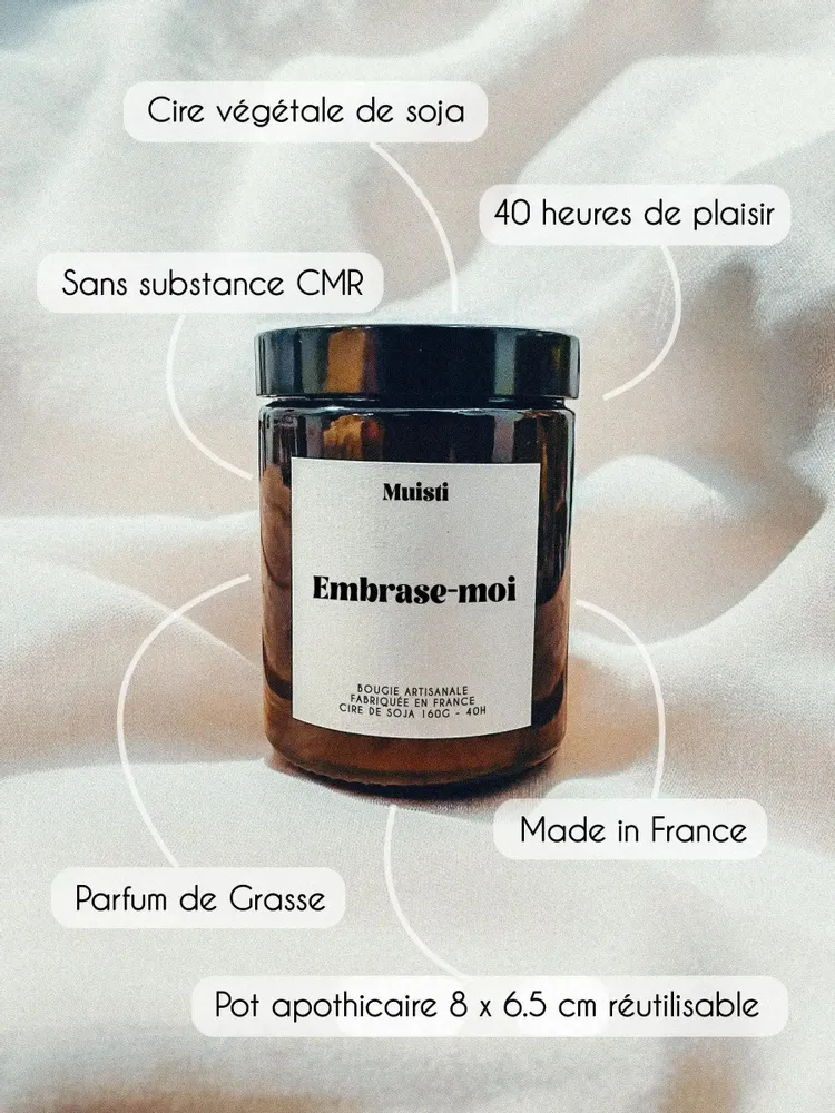 Cadeaux - Bougie Parfumée - Embrase-moi - Musc blanc – 160g - MUISTI