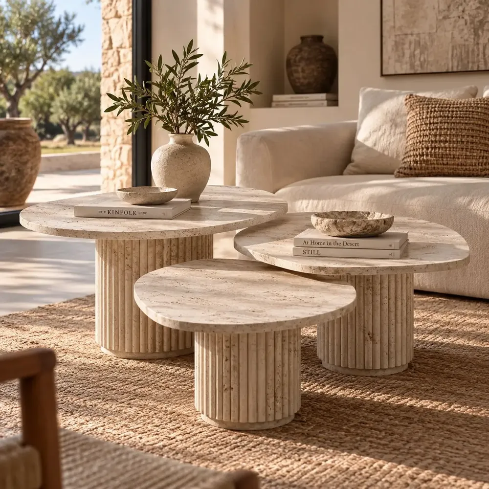 Tables basses - Tables basses Orion en travertin naturel - DESIGN TRIP