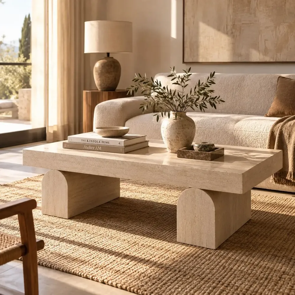 Tables basses - Table basse Calyra en travertin naturel - DESIGN TRIP