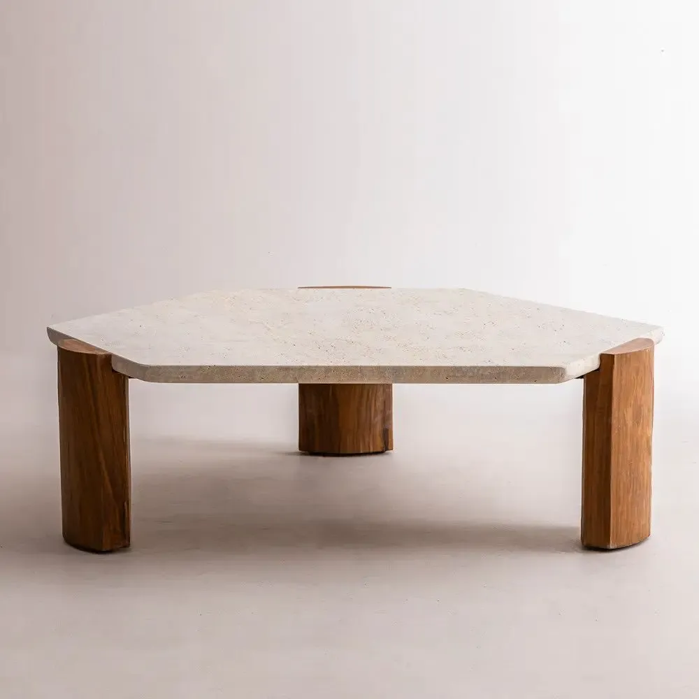 Tables basses - Table basse Zaïrus en travertin et noyer - DESIGN TRIP