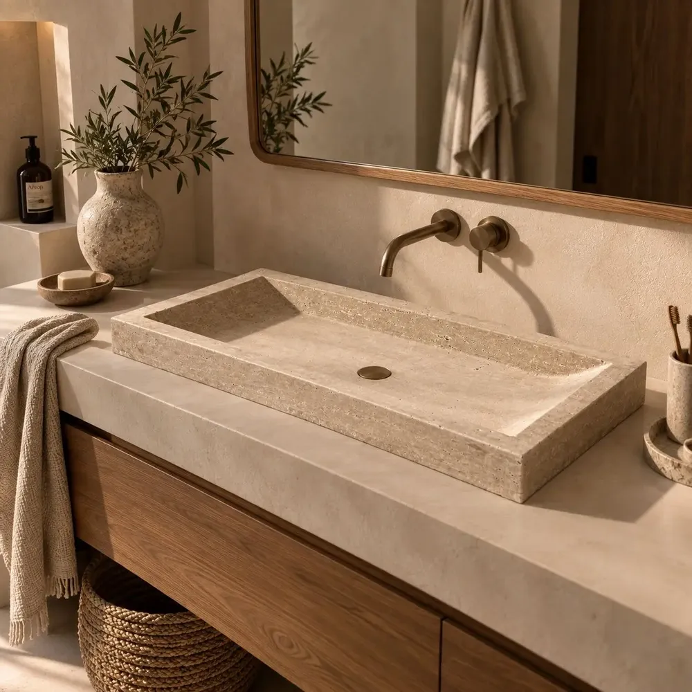 Accessoires à poser - Vasque de salle de bain en travertin naturel à poser - DESIGN TRIP
