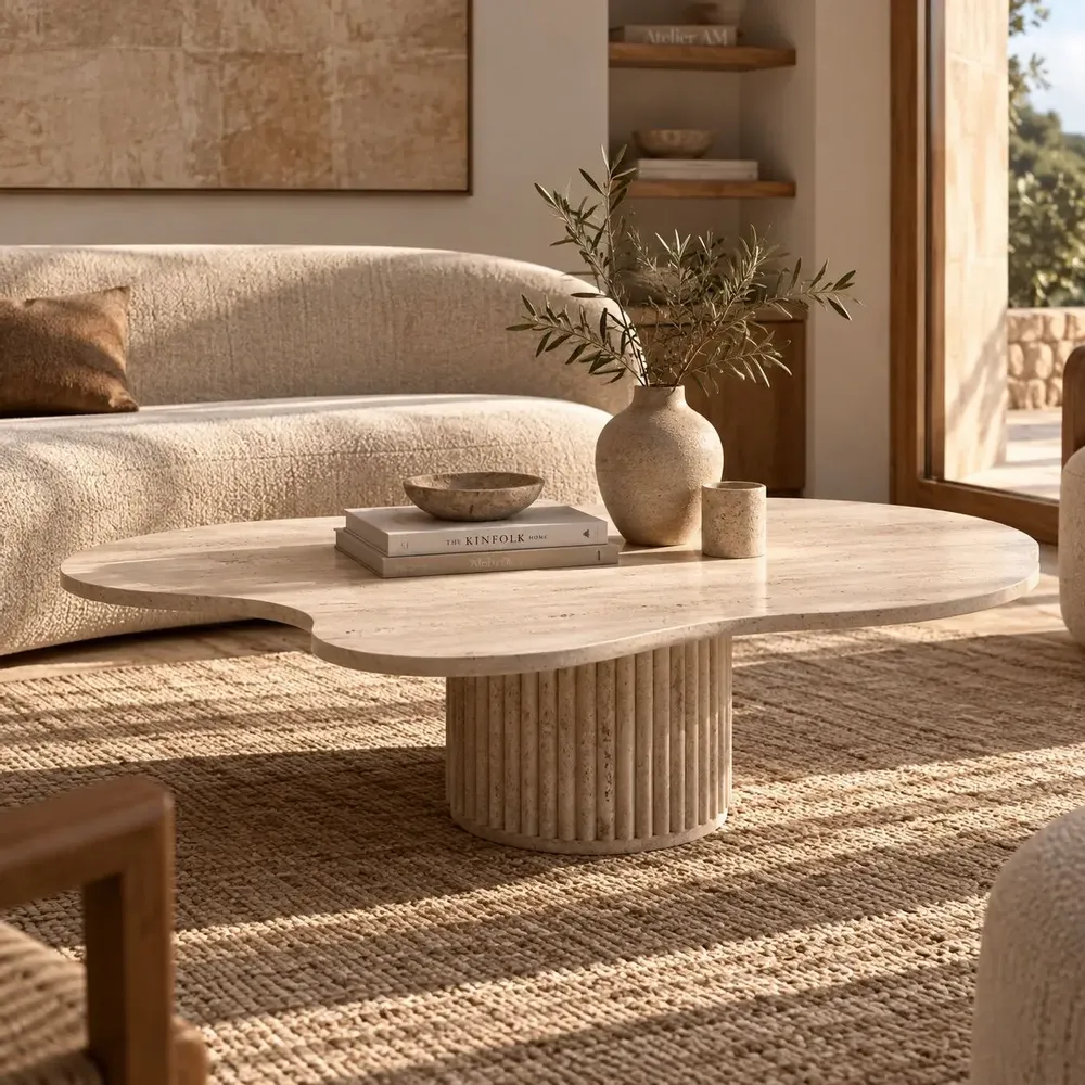 Tables basses - Table basse Kleos en travertin naturel - DESIGN TRIP