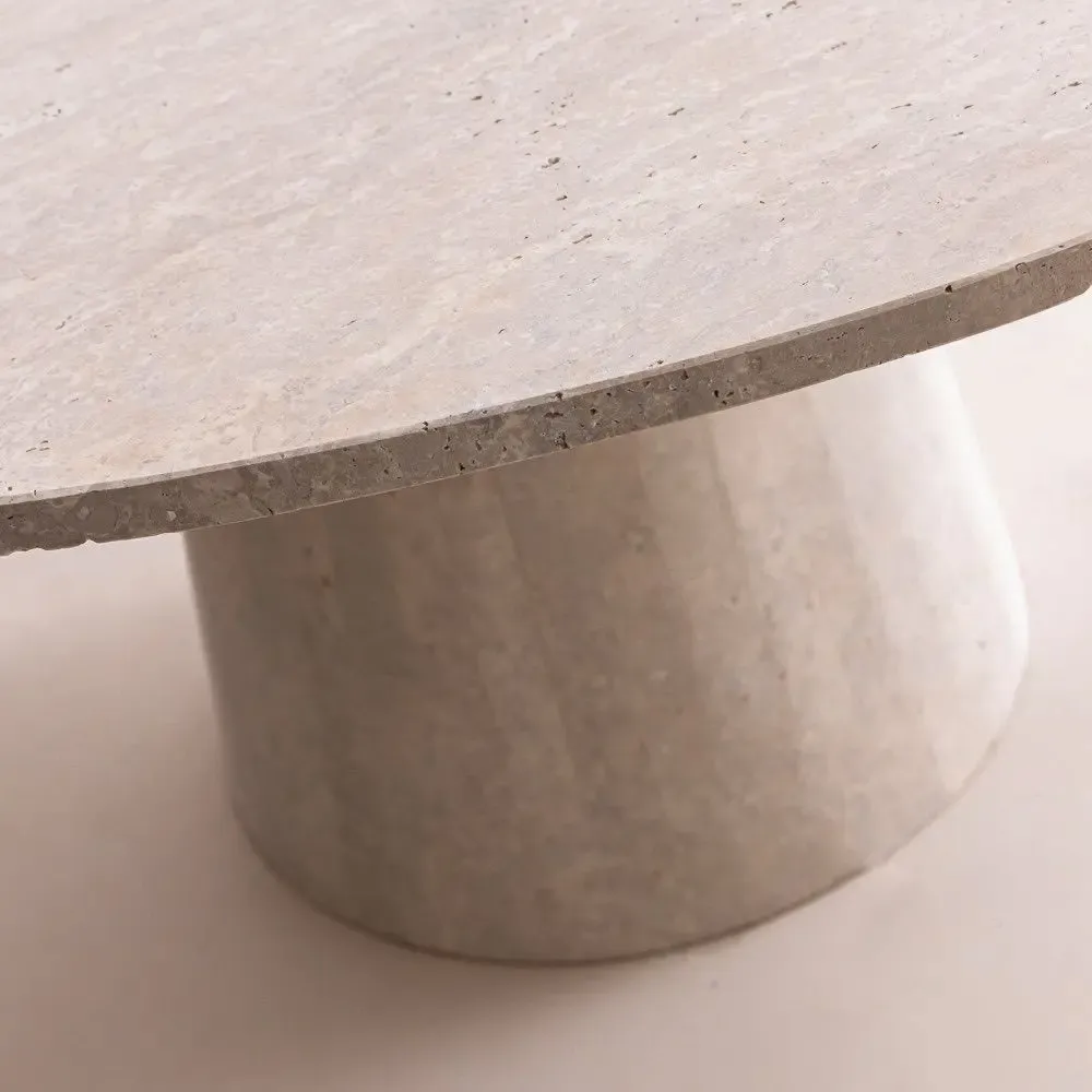 Dining Tables - Alvéa round table in natural travertine - 150 cm diameter - DESIGN TRIP