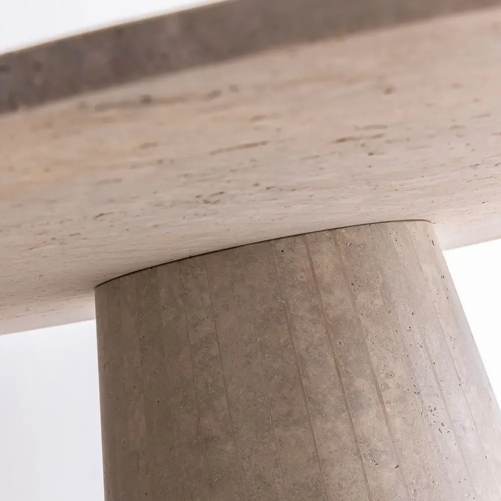 Dining Tables - Alvéa round table in natural travertine - 150 cm diameter - DESIGN TRIP