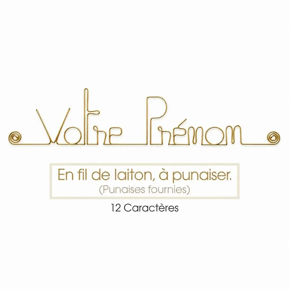 Cadeaux - Prénom personnalisé - Long - en fil de laiton doré - à punaiser - BIJOUX DE MUR