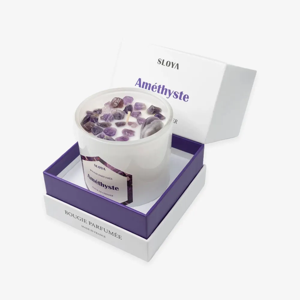 Decorative objects - Amethyst Stone Candle - Cherry Blossom Fragrance - SLOYA