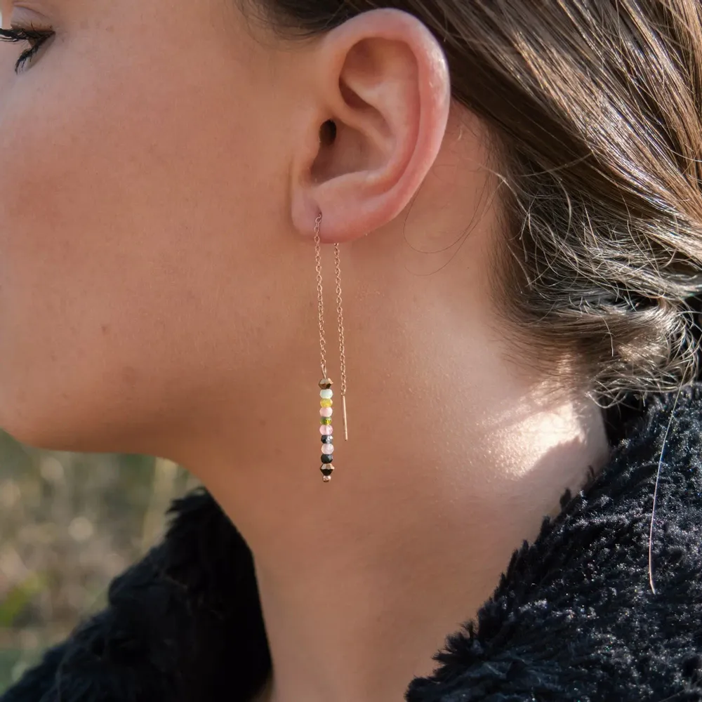 Cadeaux - Boucles d'oreilles pendantes Lumia en pierres Tourmaline - SLOYA