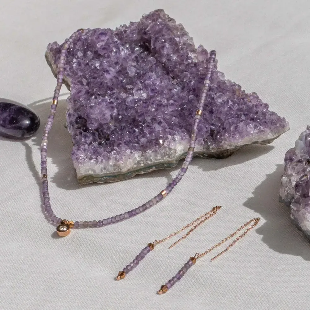 Cadeaux - Boucles d'oreilles pendantes Lumia en pierres Améthyste - SLOYA