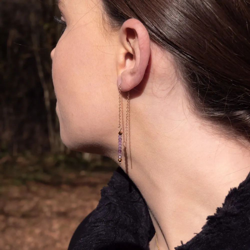 Cadeaux - Boucles d'oreilles pendantes Lumia en pierres Améthyste - SLOYA