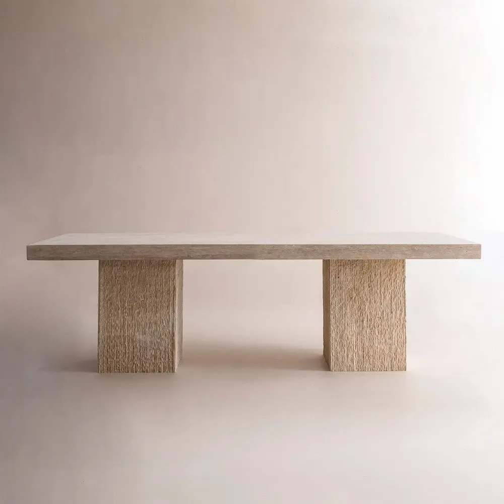 Tables Salle à Manger - Table à manger Zeila en travertin naturel - 250 cm - DESIGN TRIP