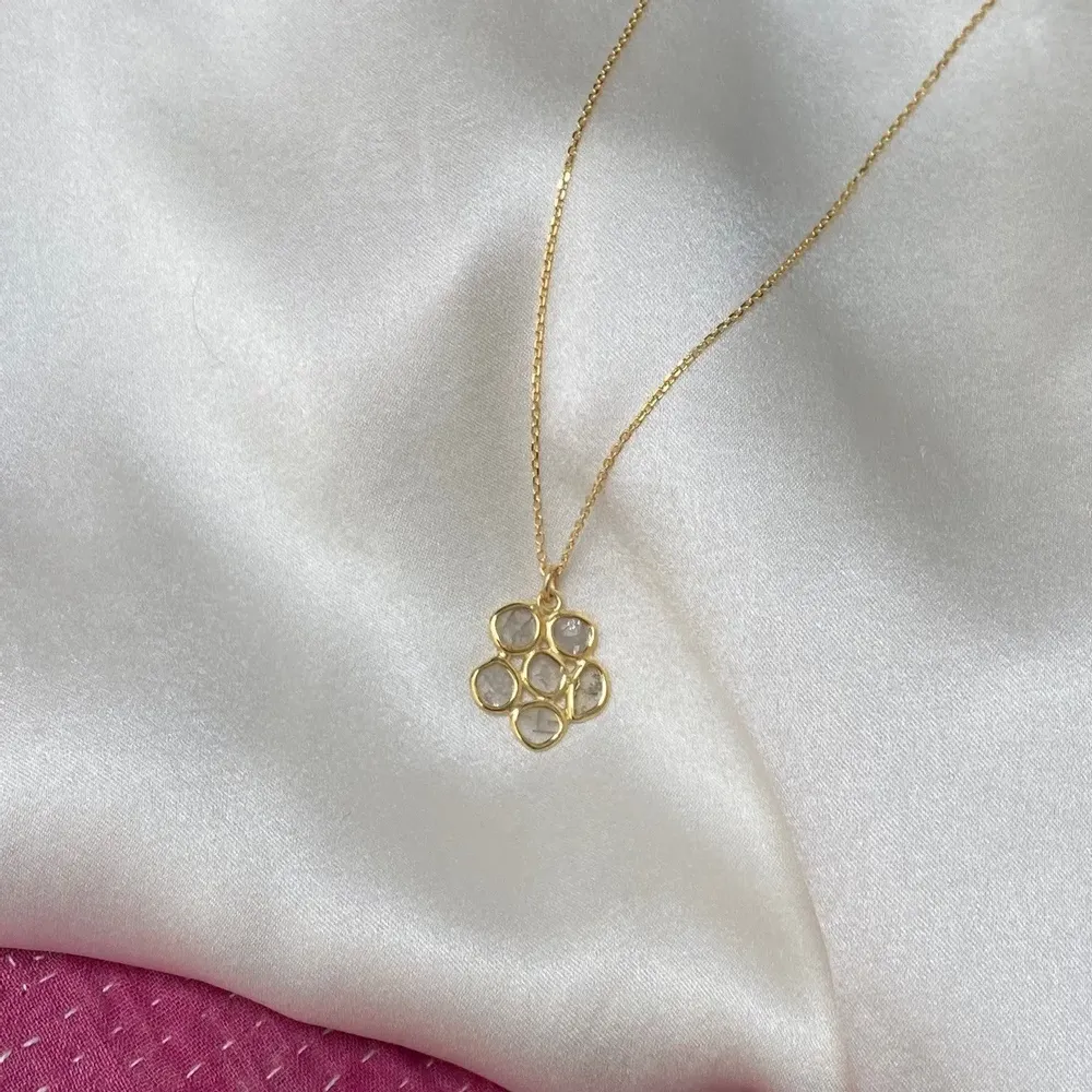 Bijoux - Collier pendentif fleur diamant polki - Diana Flower bis - SOPHIE DESCHAMPS BIJOUX