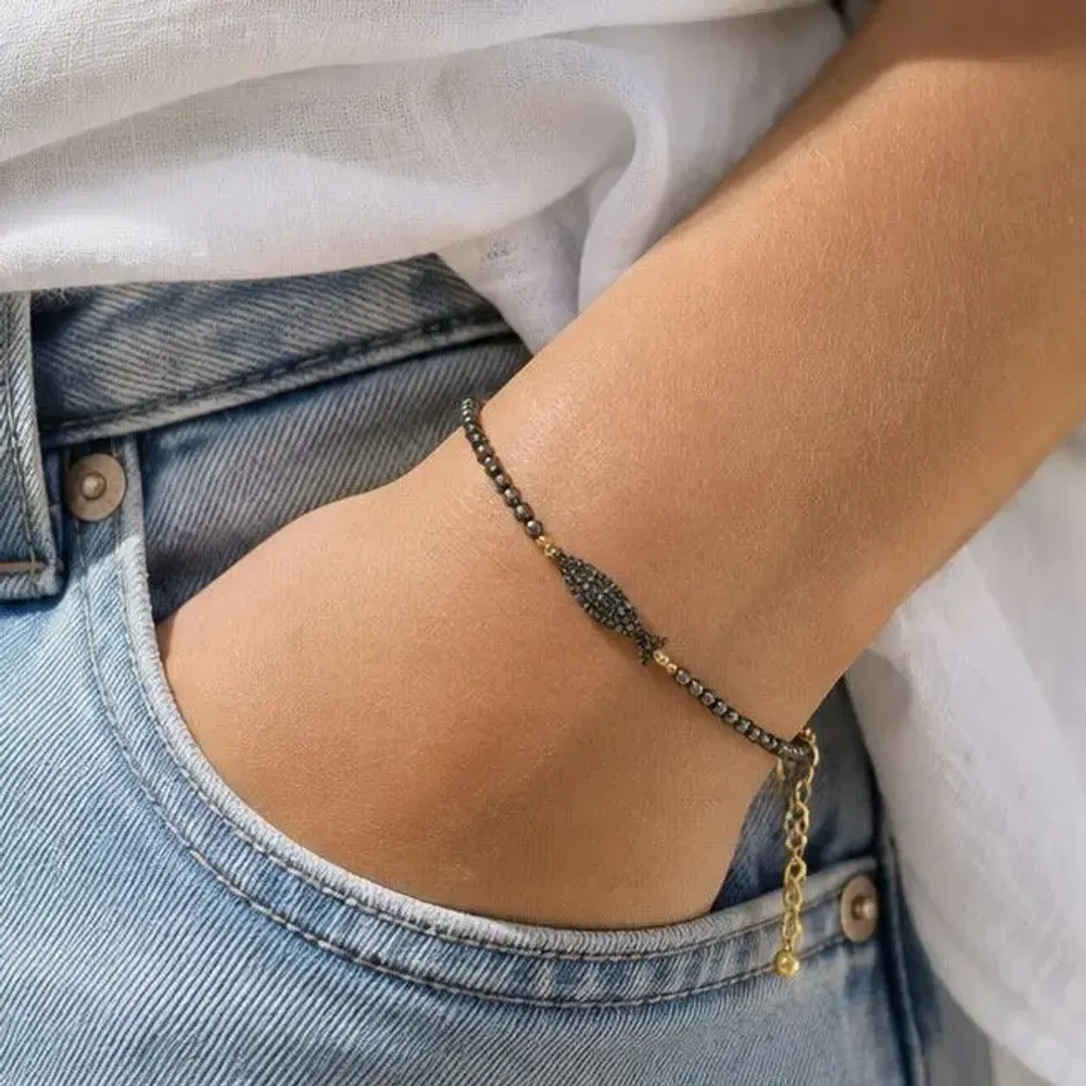 Jewelry - Black diamond and pyrite fish bracelet - KIKO PYRITE - SOPHIE DESCHAMPS BIJOUX