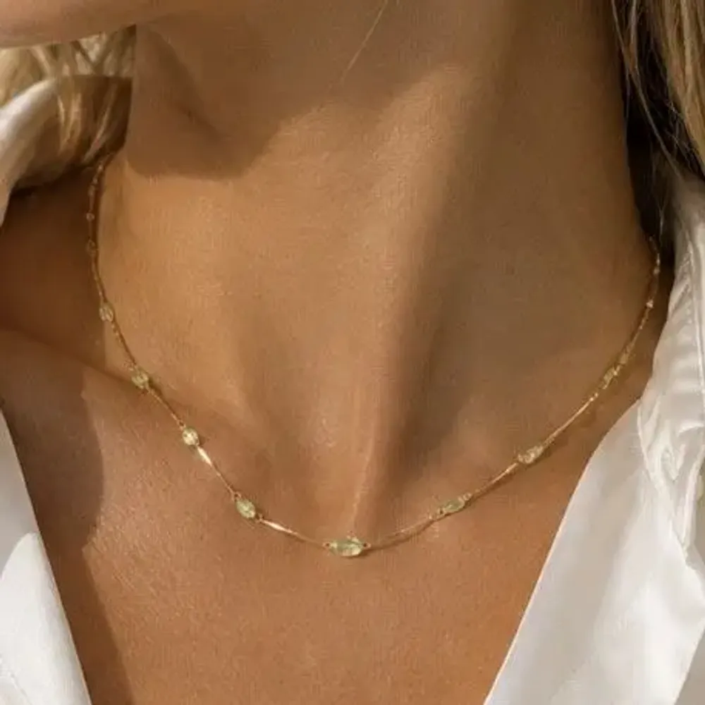 Bijoux - Collier chaine avec  peridot et quartz jaune - Trésor - SOPHIE DESCHAMPS BIJOUX