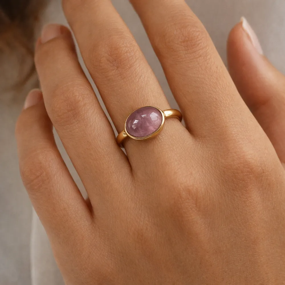 Bijoux - Bague cabochon tourmaline rose- Anaya - SOPHIE DESCHAMPS BIJOUX
