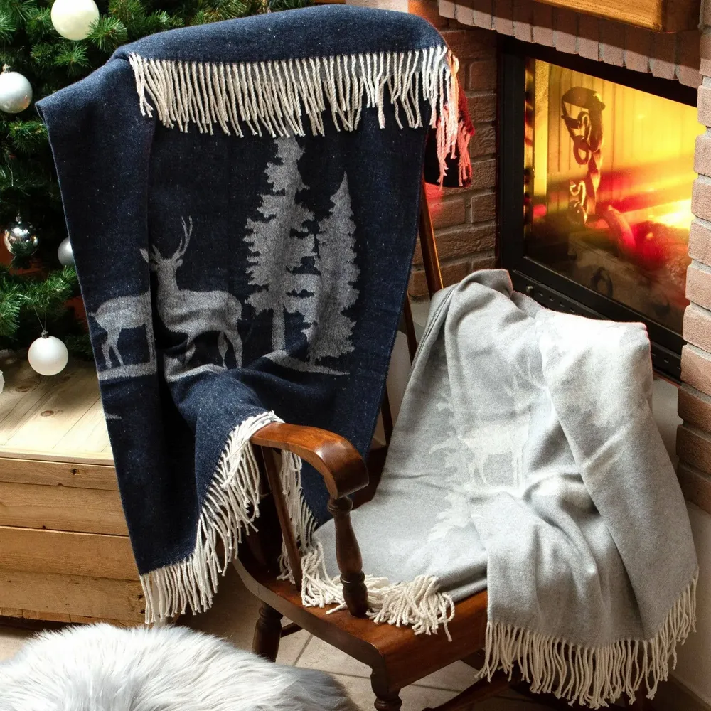 Fabrics - Babele recycled-cotton trees and deer throw - SOFIA TOSCANO