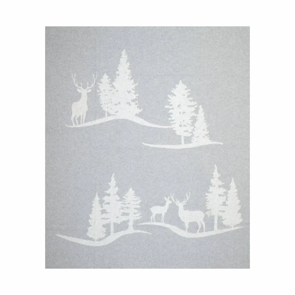 Fabrics - Babele recycled-cotton trees and deer throw - SOFIA TOSCANO
