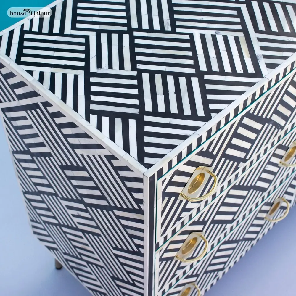 Commodes - Monochrome Chest of Drawers by House of Jaipur - HOUSE OF JAIPUR