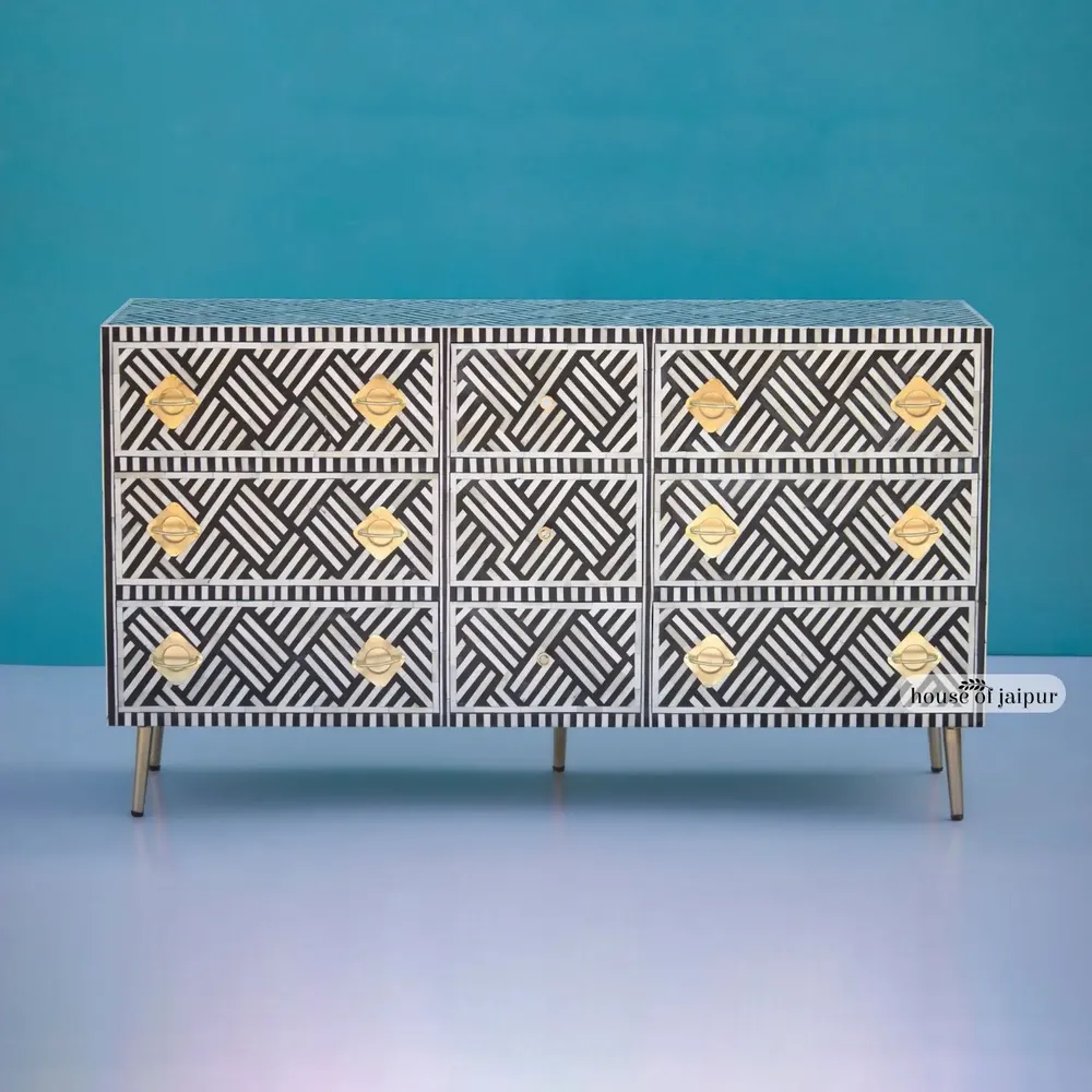 Commodes - Monochrome Chest of Drawers by House of Jaipur - HOUSE OF JAIPUR