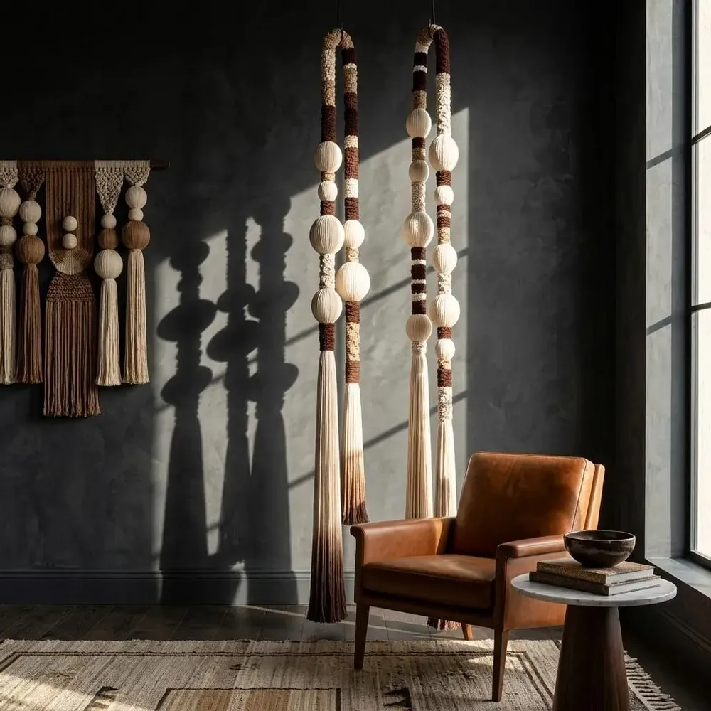 Decorative objects - Grand Horizon Totem: Handmade Monumental Textile Installation Suspende - SARMAL DESIGN