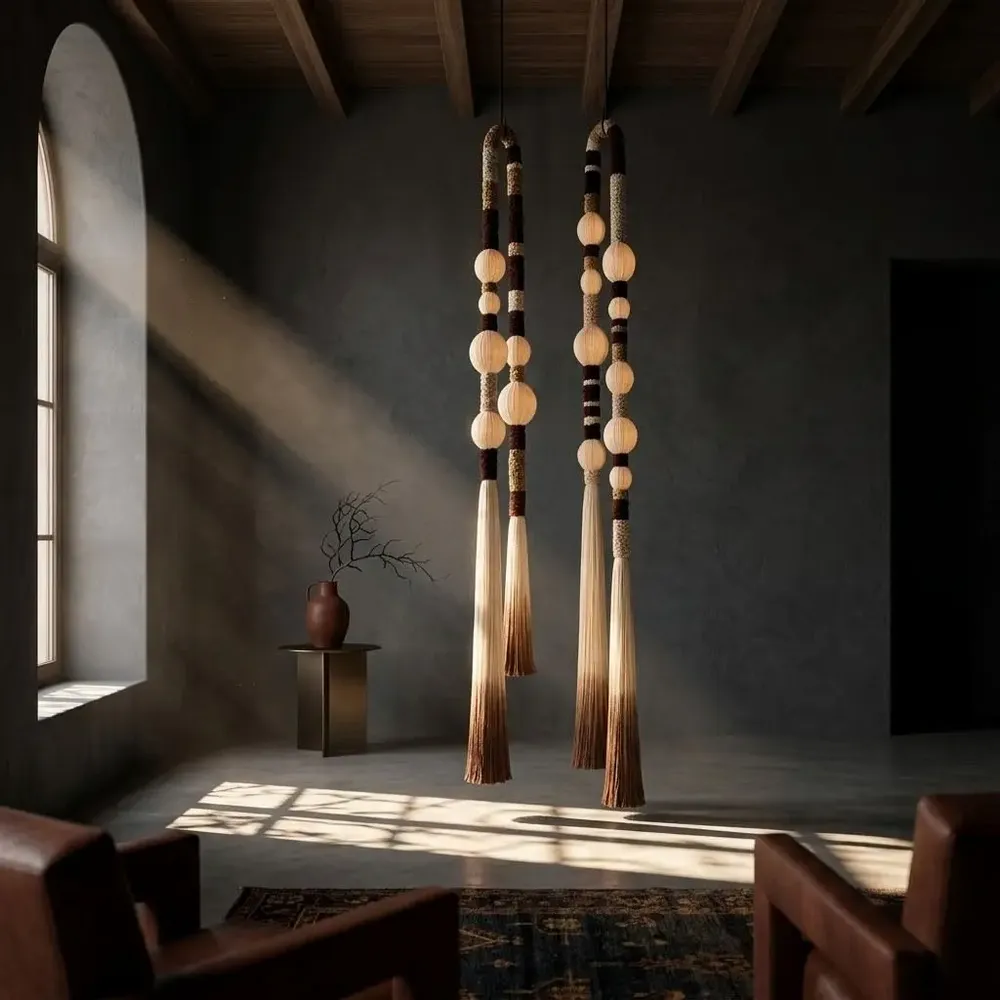 Decorative objects - Grand Horizon Totem: Handmade Monumental Textile Installation Suspende - SARMAL DESIGN