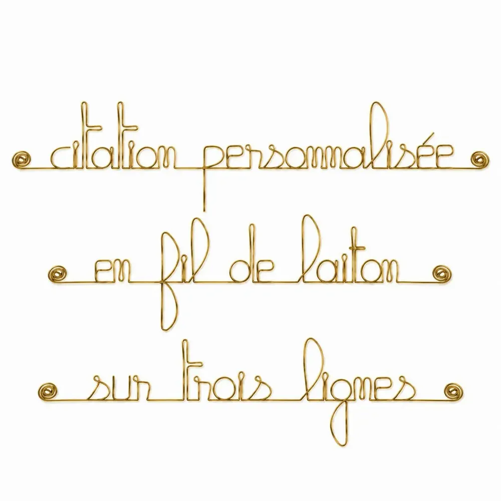 Objets personnalisables - Phrase " Personnalisable 3 lignes " en fil de laiton doré - à punaiser - BIJOUX DE MUR