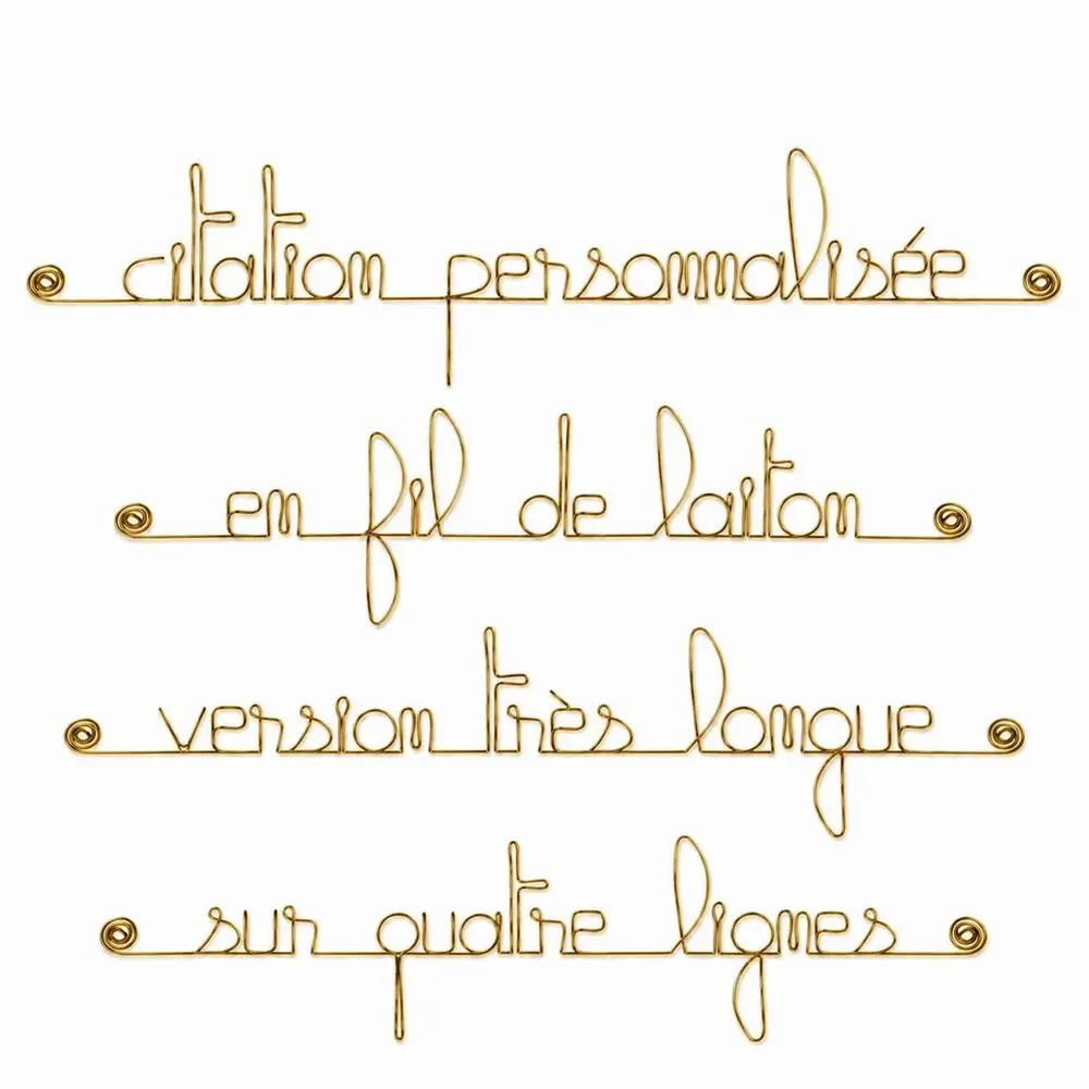 Objets personnalisables - Phrase " Personnalisable 4 lignes " en fil de laiton doré - à punaiser - BIJOUX DE MUR