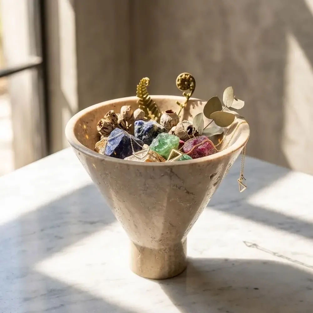 Design objects - Beige travertine bowl - SAGIT