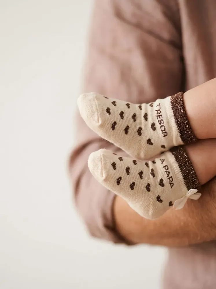 Children's fashion - Bamboo heart baby socks "Trésor à papa" Mocha 6-18M - BB&CO