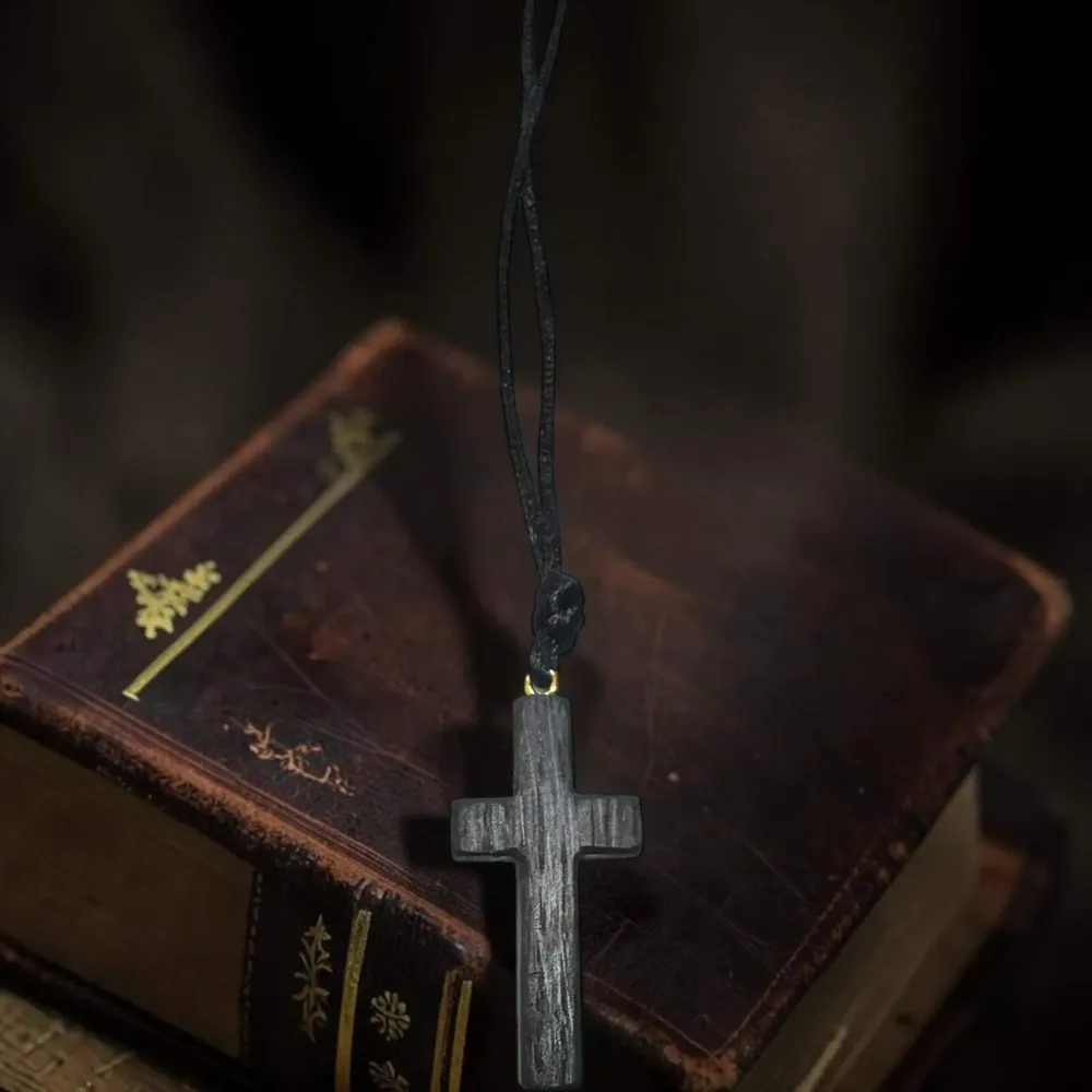 Jewelry - Bog Oak Pendant – Cross, 45x25x6 mm – Black Oak Cross Necklace - GLASS4CANDLES