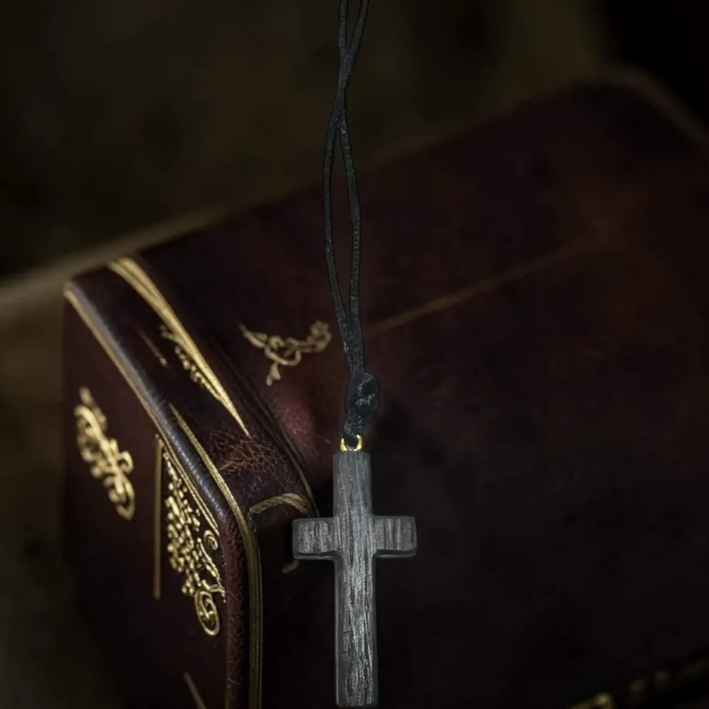 Jewelry - Bog Oak Pendant – Cross, 45x25x6 mm – Black Oak Cross Necklace - GLASS4CANDLES